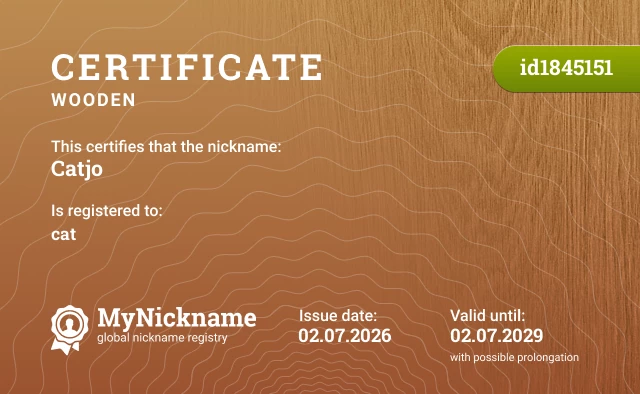 Certificate for nickname Catjo, registered to: catjo