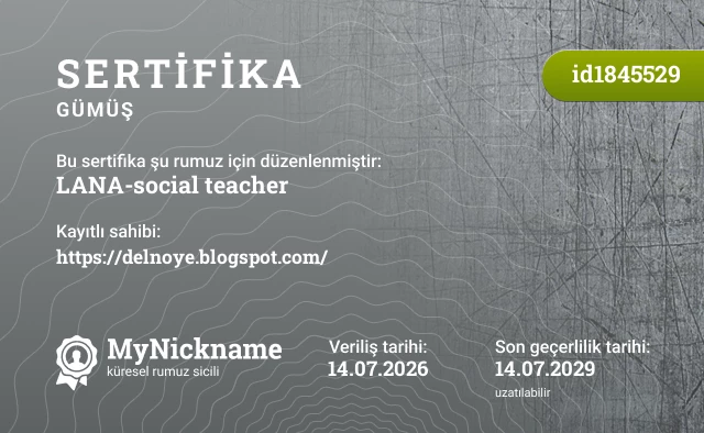 LANA-social teacher rumuzu için sertifika, kayıtlı sahibi: https://delnoye.blogspot.com/