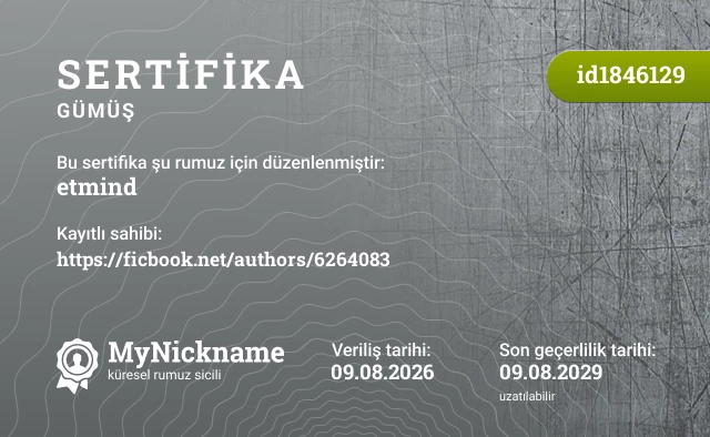 etmind rumuzu için sertifika, kayıtlı sahibi: https://ficbook.net/authors/6264083