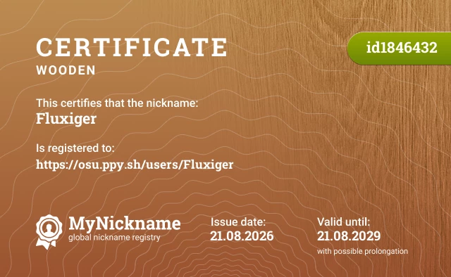 Certificate for nickname Fluxiger, registered to: https://osu.ppy.sh/users/Fluxiger