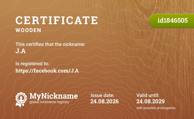 Certificate for nickname J.A, registered to: https://facebook.com/J.A