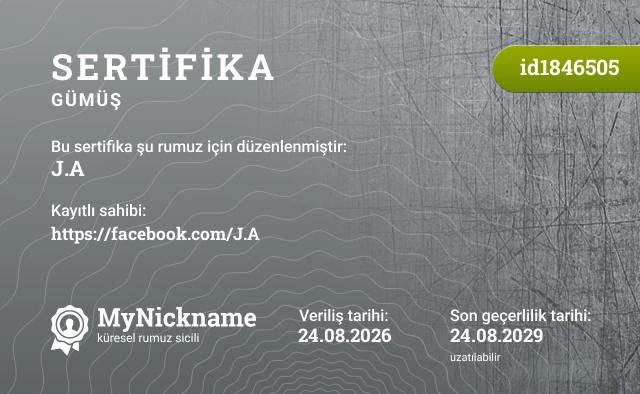 J.A rumuzu için sertifika, kayıtlı sahibi: https://facebook.com/J.A