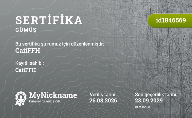 CaiiFFH rumuzu için sertifika, kayıtlı sahibi: CaiiFFH