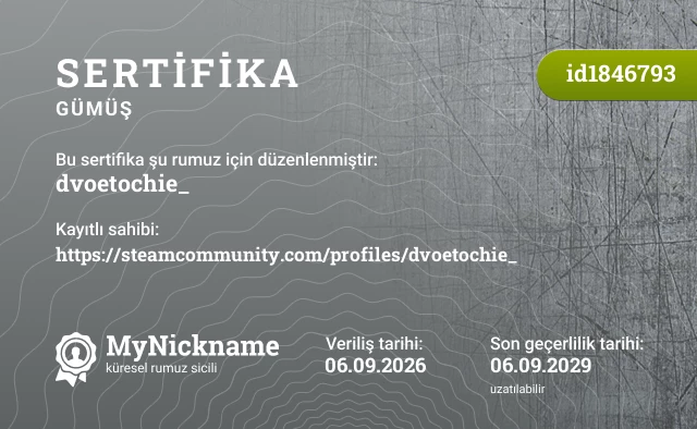 dvoetochie_ rumuzu için sertifika, kayıtlı sahibi: https://steamcommunity.com/profiles/dvoetochie_