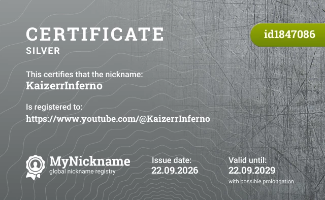 Certificate for nickname KaizerrInferno is registered to: https://www.youtube.com/@KaizerrInferno