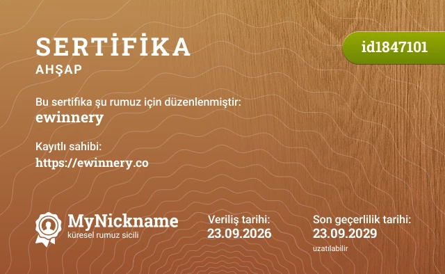ewinnery rumuzu için sertifika, kayıtlı sahibi: https://ewinnery.co