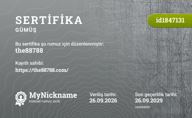the88788 rumuzu için sertifika, kayıtlı sahibi: https://the88788.com/