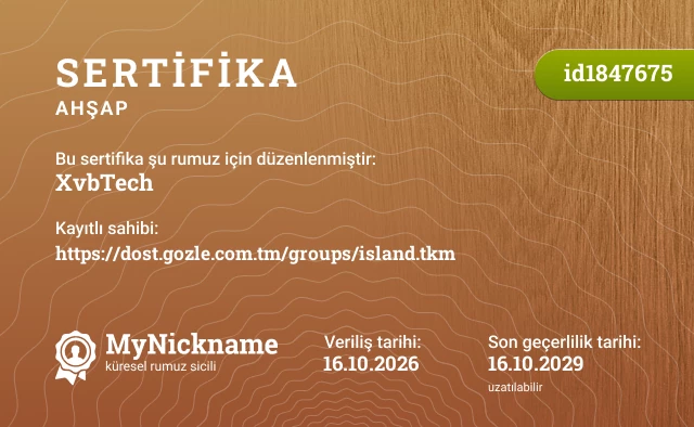 XvbTech rumuzu için sertifika, kayıtlı sahibi: https://dost.gozle.com.tm/groups/island.tkm