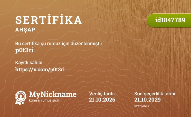 p0t3ri rumuzu için sertifika, kayıtlı sahibi: https://x.com/p0t3ri