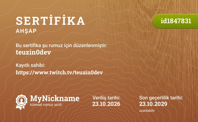 teuzin0dev rumuzu için sertifika, kayıtlı sahibi: https://www.twitch.tv/teuzin0dev