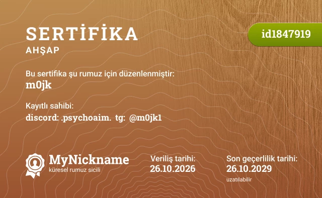 m0jk rumuzu için sertifika, kayıtlı sahibi: discord: .psychoaim.  tg:  @m0jk1
