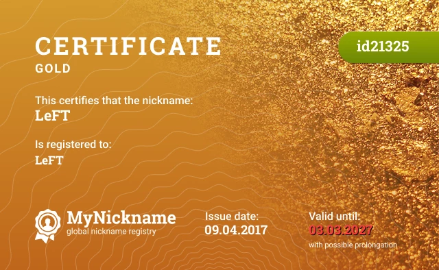 Certificate for nickname LeFT is registered to: LeFT