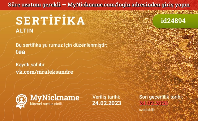 tea rumuzu için sertifika, kayıtlı sahibi: vk.com/mraleksandre