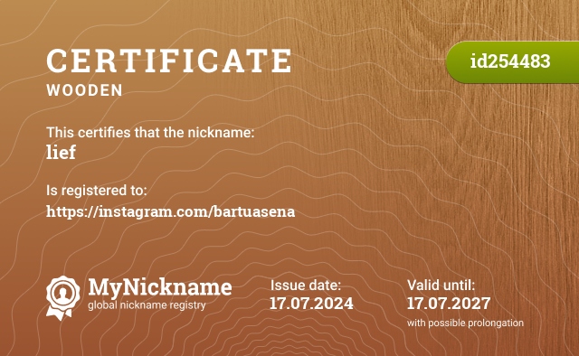Certificate for nickname lief, registered to: https://instagram.com/bartuasena