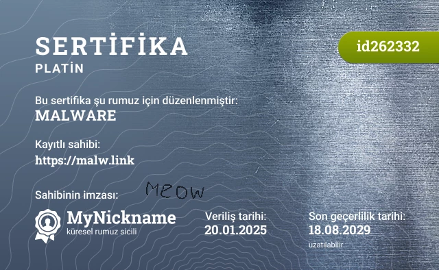 MALWARE rumuzu için sertifika, kayıtlı sahibi: https://malw.link