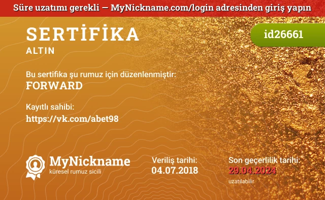 FORWARD rumuzu için sertifika, kayıtlı sahibi: https://vk.com/abet98