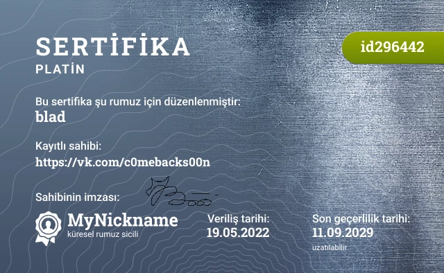 blad rumuzu için sertifika, kayıtlı sahibi: https://vk.com/c0mebacks00n