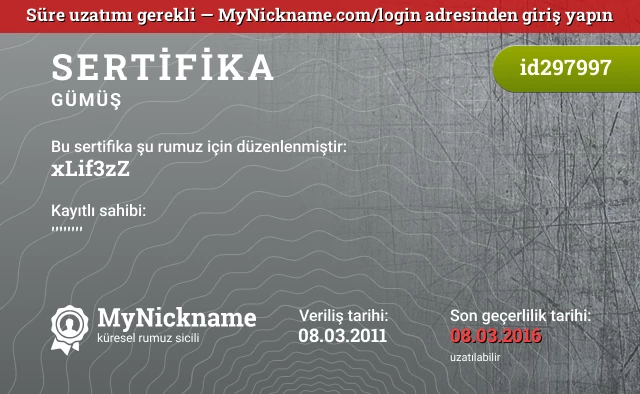 xLif3zZ rumuzu için sertifika, kayıtlı sahibi: ''''''''