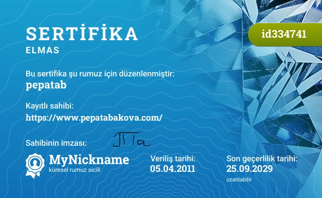 pepatab rumuzu için sertifika, kayıtlı sahibi: https://www.pepatabakova.com/