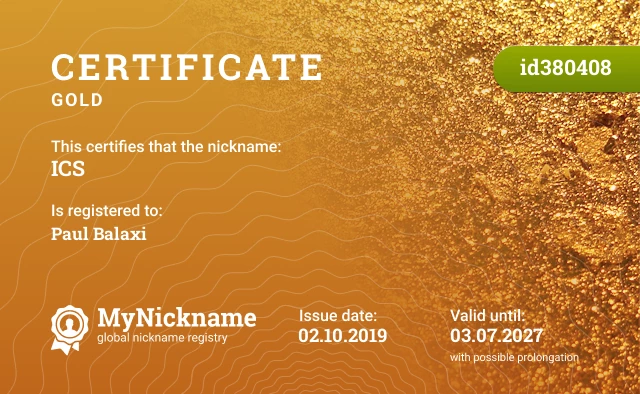 Certificate for nickname ICS is registered to: Paul Balaxi