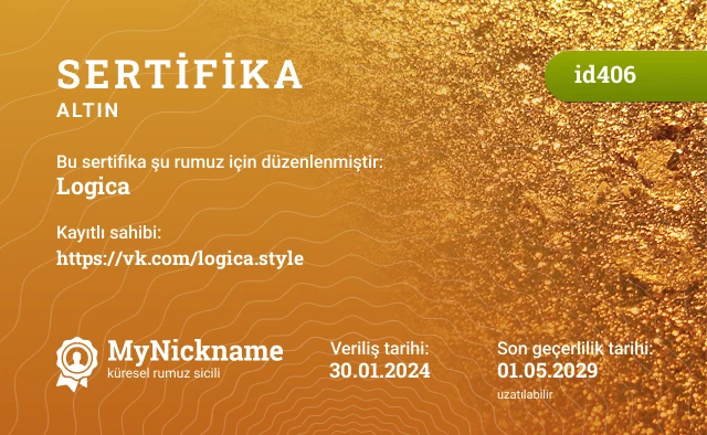 Logica rumuzu için sertifika, kayıtlı sahibi: https://vk.com/logica.style