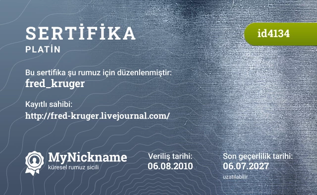 fred_kruger rumuzu için sertifika, kayıtlı sahibi: http://fred-kruger.livejournal.com/