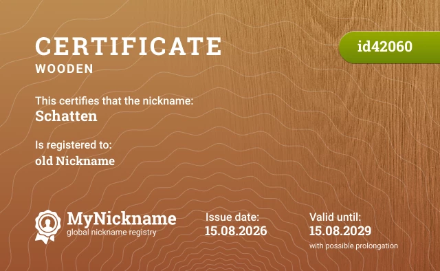 Certificate for nickname Schatten, registered to: old Nickname