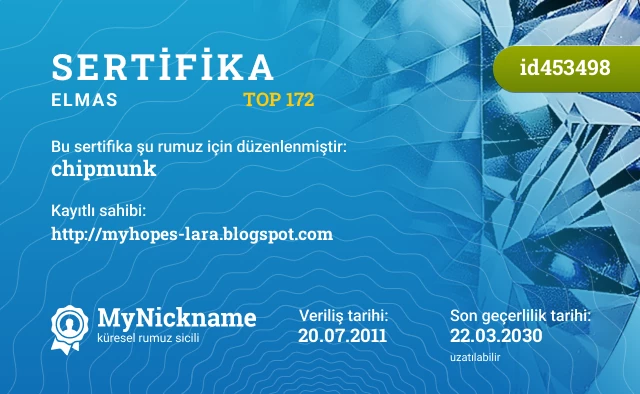 chipmunk rumuzu için sertifika, kayıtlı sahibi: http://myhopes-lara.blogspot.com