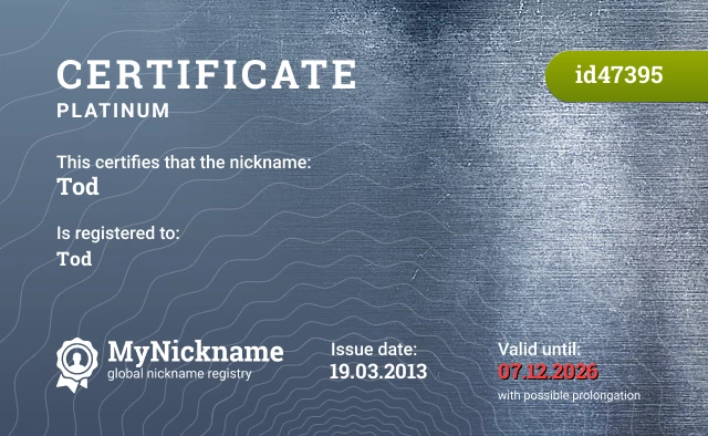 Certificate for nickname Tod is registered to: Tod