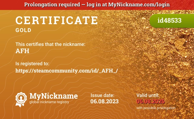 Certificate for nickname AFH is registered to: https://steamcommunity.com/id/_AFH_/