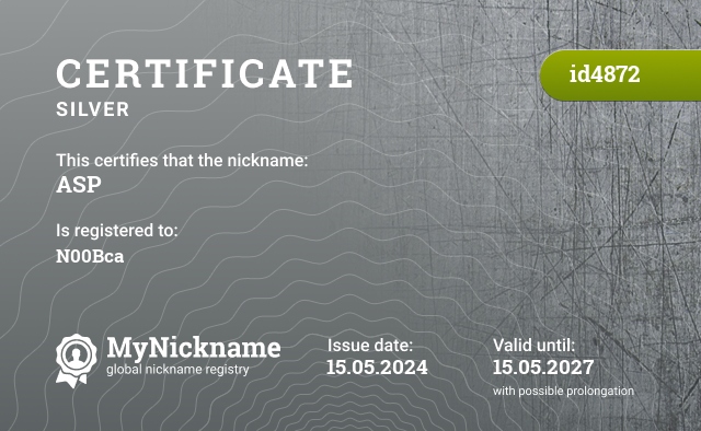 Certificate for nickname ASP, registered to: N00Bca