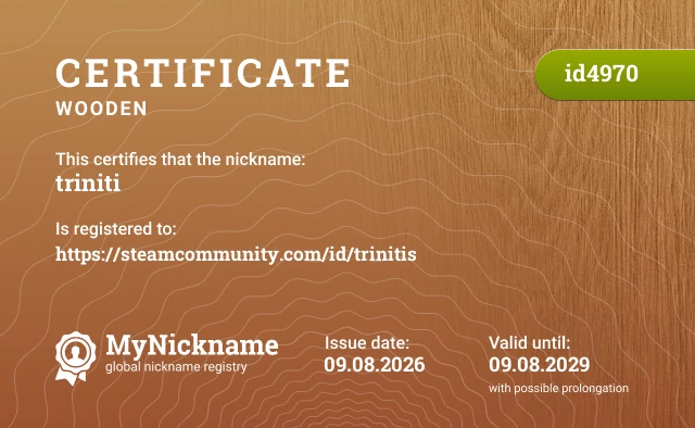 Certificate for nickname triniti, registered to: https://steamcommunity.com/id/trinitis