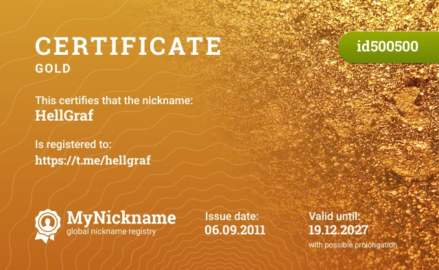 Certificate for nickname HellGraf is registered to: https://t.me/hellgraf