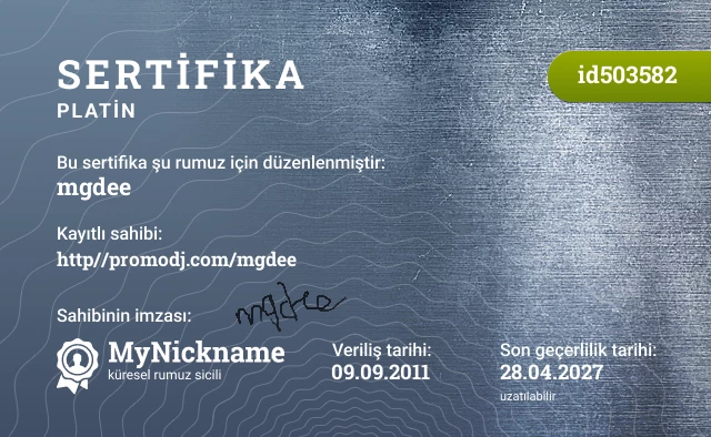 mgdee rumuzu için sertifika, kayıtlı sahibi: http//promodj.com/mgdee