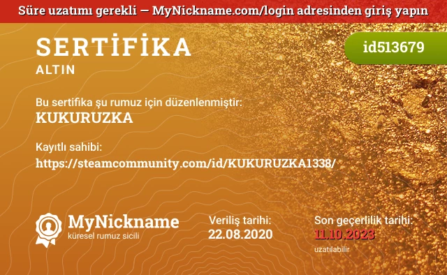 KUKURUZKA rumuzu için sertifika, kayıtlı sahibi: https://steamcommunity.com/id/KUKURUZKA1338/