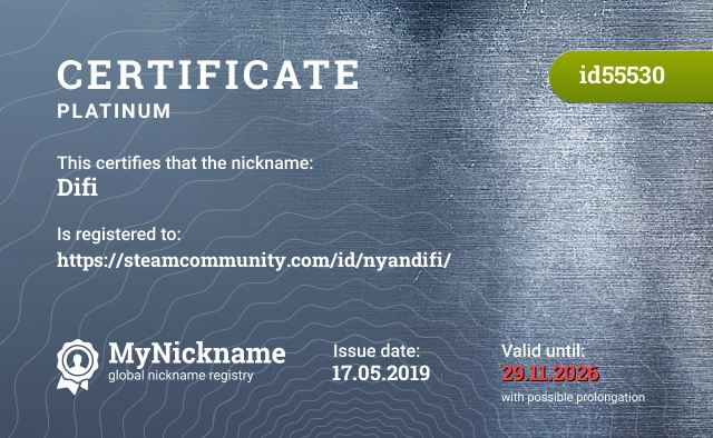 Certificate for nickname Difi is registered to: https://steamcommunity.com/id/nyandifi/
