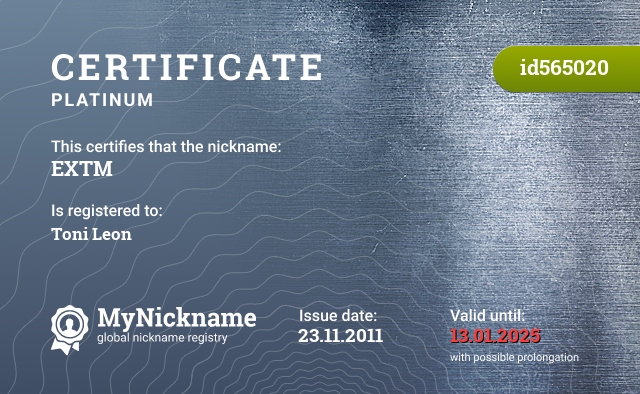 Certificate for nickname EXTM, registered to: Toni Leon