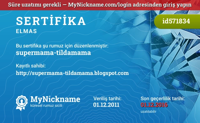 supermama-tildamama rumuzu için sertifika, kayıtlı sahibi: http://supermama-tildamama.blogspot.com