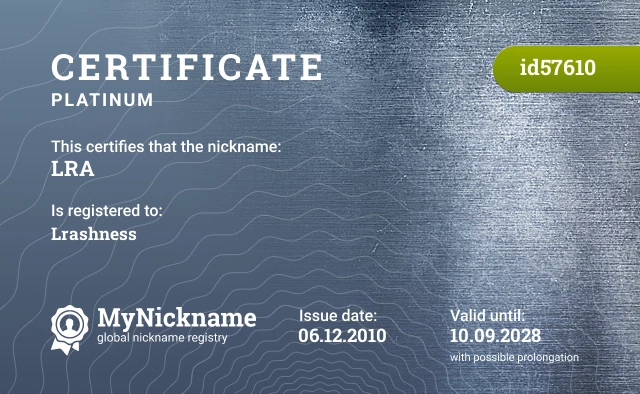 Certificate for nickname LRA is registered to: Lrashness