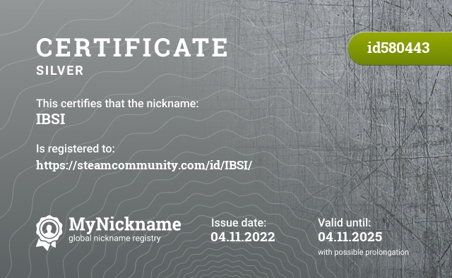 Certificate for nickname IBSI, registered to: https://steamcommunity.com/id/IBSI/
