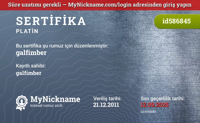 galfimber rumuzu için sertifika, kayıtlı sahibi: galfimber
