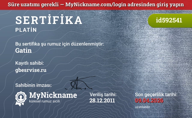 Gatin rumuzu için sertifika, kayıtlı sahibi: gbesrvise.ru