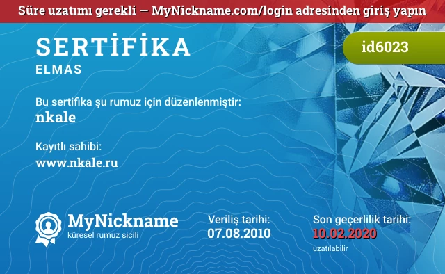 nkale rumuzu için sertifika, kayıtlı sahibi: www.nkale.ru