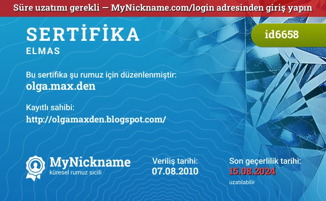 olga.max.den rumuzu için sertifika, kayıtlı sahibi: http://olgamaxden.blogspot.com/