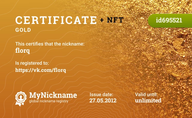 Certificate for nickname florq is registered to: https://vk.com/florq