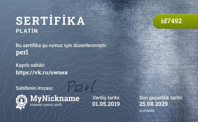 perl rumuzu için sertifika, kayıtlı sahibi: https://vk.ru/ownex