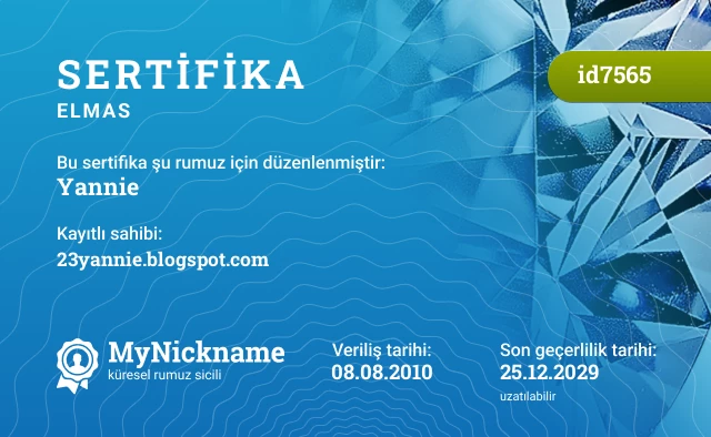 Yannie rumuzu için sertifika, kayıtlı sahibi: 23yannie.blogspot.com
