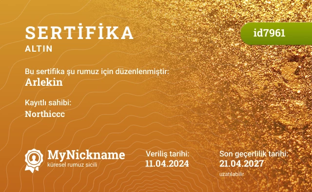 Arlekin rumuzu için sertifika, kayıtlı sahibi: Northiccc