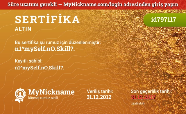 n1^mySelf.nO.Skill?. rumuzu için sertifika, kayıtlı sahibi: n1^mySelf.nO.Skill?.