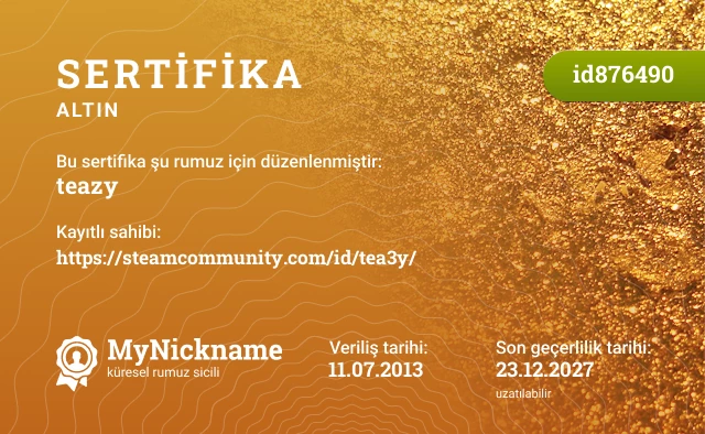 teazy rumuzu için sertifika, kayıtlı sahibi: https://steamcommunity.com/id/tea3y/